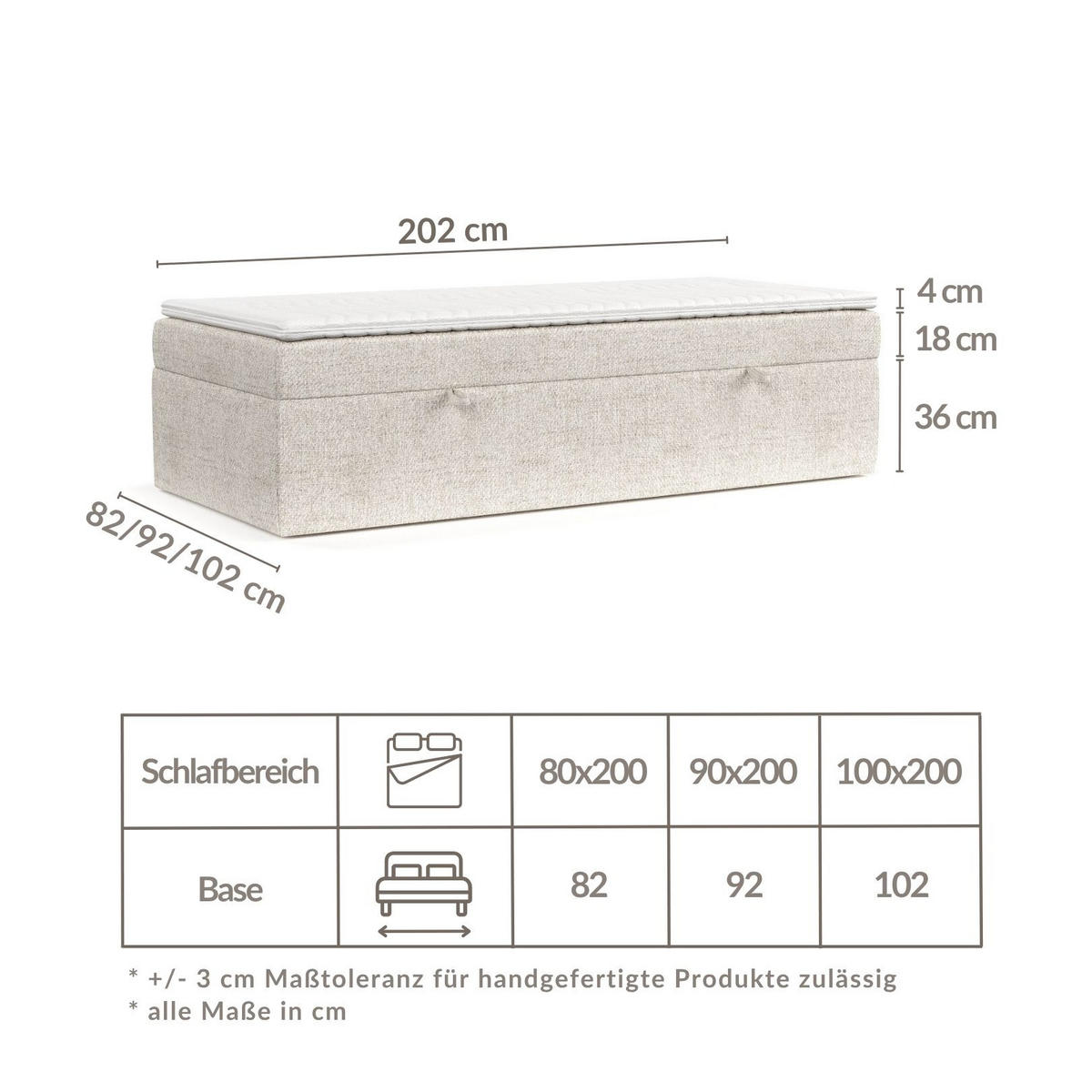 BOXBETT Lennon Grau 80/200 cm im Webstoff - Schwarz/Grau, Holz/Holzwerkstoff (80/200cm) - Maison de Reve