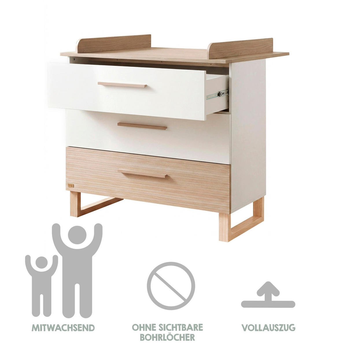 WICKELKOMMODE Noah - Eichefarben/Naturfarben, Holz/Holzwerkstoff (110/99/75cm) - Roba