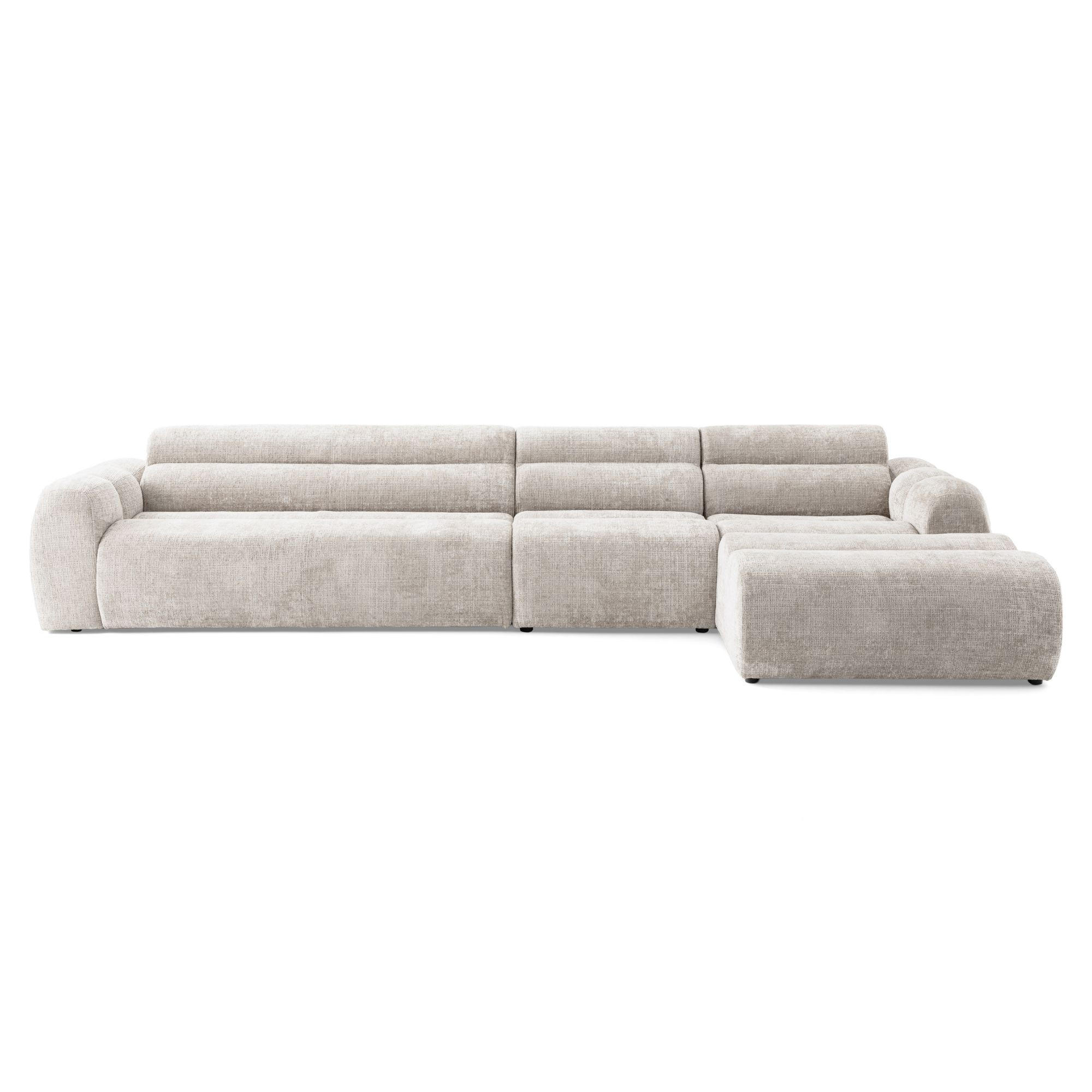 5-SITZER modulares Ecksofa VEER SET 2 Rechts, 175x379 cm, Chenille Webstoff Creme - Creme/Schwarz, Holz/Kunststoff (175/379cm) - Muffo