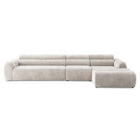 5-SITZER modulares Ecksofa VEER SET 2 Rechts, 175x379 cm, Chenille Webstoff Creme - Creme/Schwarz, Holz/Kunststoff (175/379cm) - Muffo