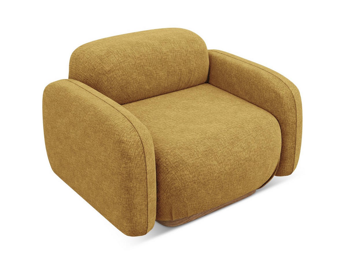 SESSEL Chenille Stoff Gelb - Currygelb/Gelb, Holz/Textil (110/73/95cm) - Makamii