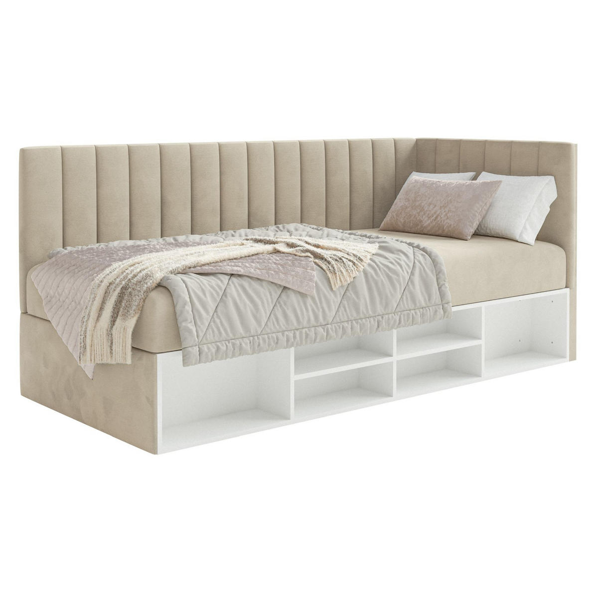 JUGENDBETT Ventrio Hellbeige Easy-Clean-Samtbezug 90x200 cm - Ecru, Kunststoff/Textil (90/200cm) - Selsey