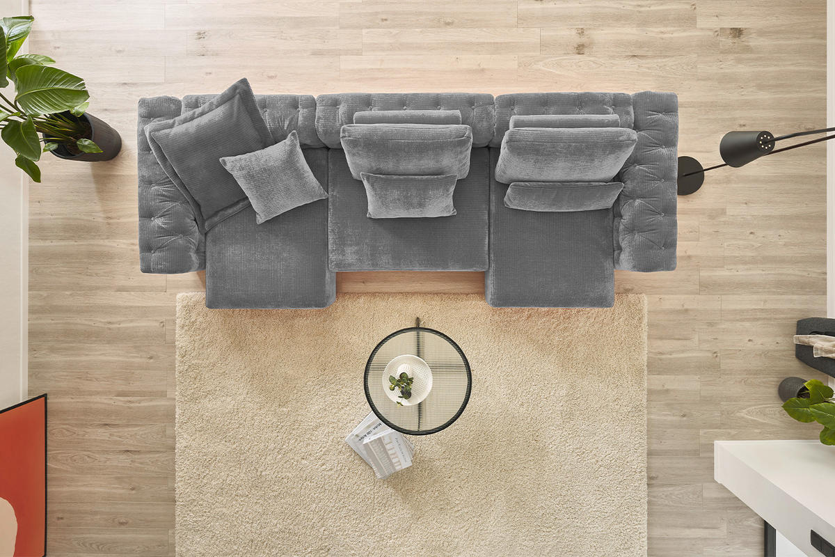 MODULSOFA SEPHI Grau Cord - Schwarz/Grau, Kunststoff/Textil (375/62/109cm) - KAWOLA