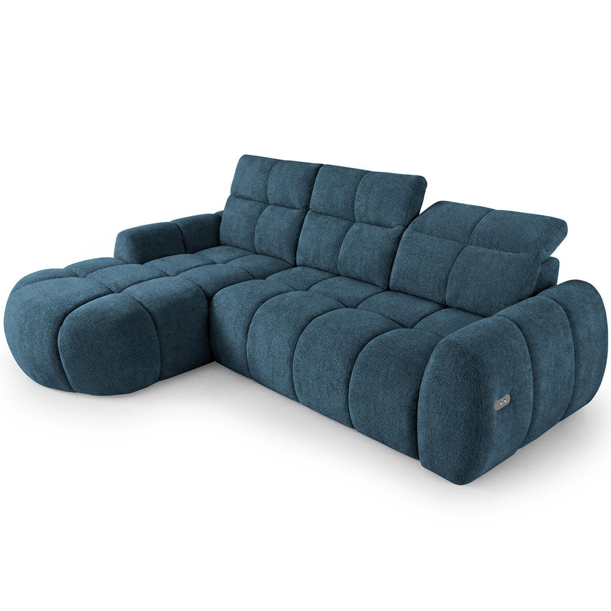 ECKSOFA Sorel Mini mit Automatisch verstellbarer Sitztiefe und Kopfstützen, links, Blau - Blau, Textil (190/275cm) - Beautysofa