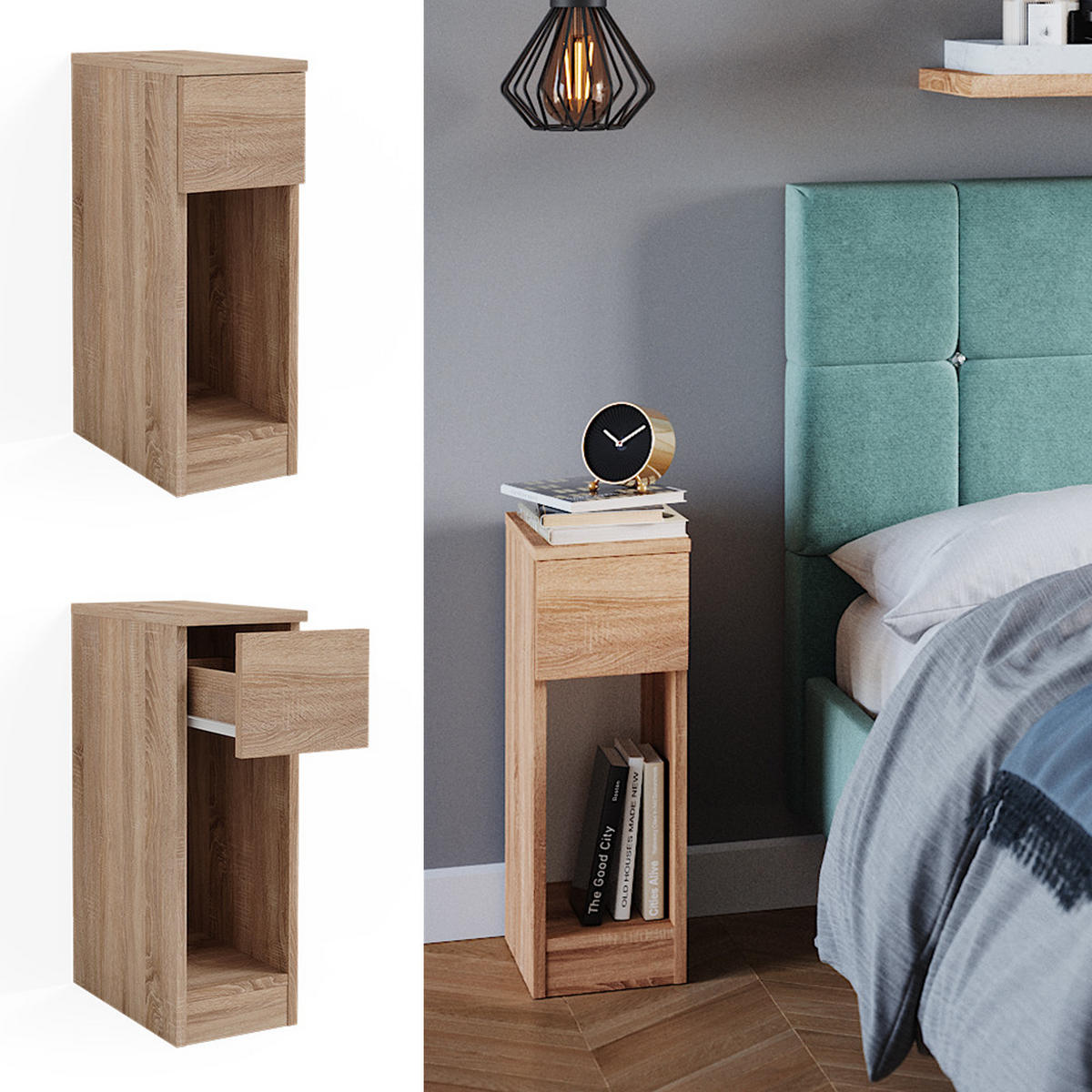 NACHTTISCH Enton Sonoma 20 x 59.5 cm - Sonoma Eiche, Holzwerkstoff (20/59.5/35cm) - Vicco