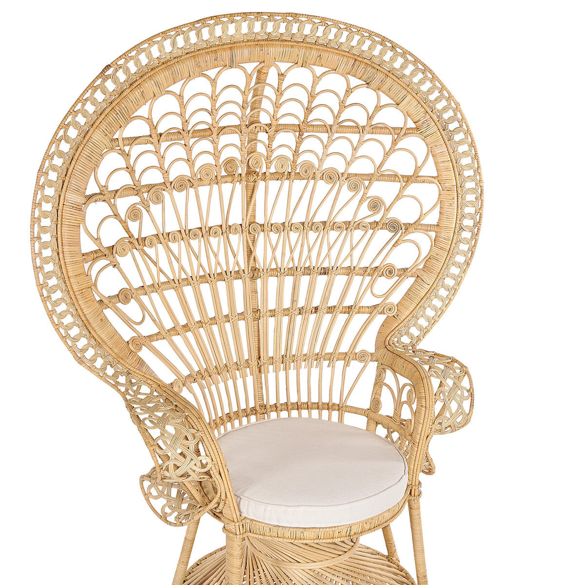 PFAUENSESSEL Rattan/Baumwolle natürlich Emmanuelle - Beige/Naturfarben, Naturmaterialien/Textil (120/150/50cm) - Beliani