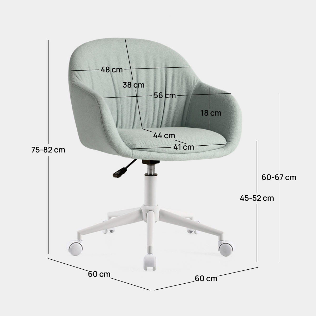 SCHREIBTISCHSTUHL Tasia Grün 60 cm x 75-82 cm - Grün, Metall (60/75/60cm) - Klast Home