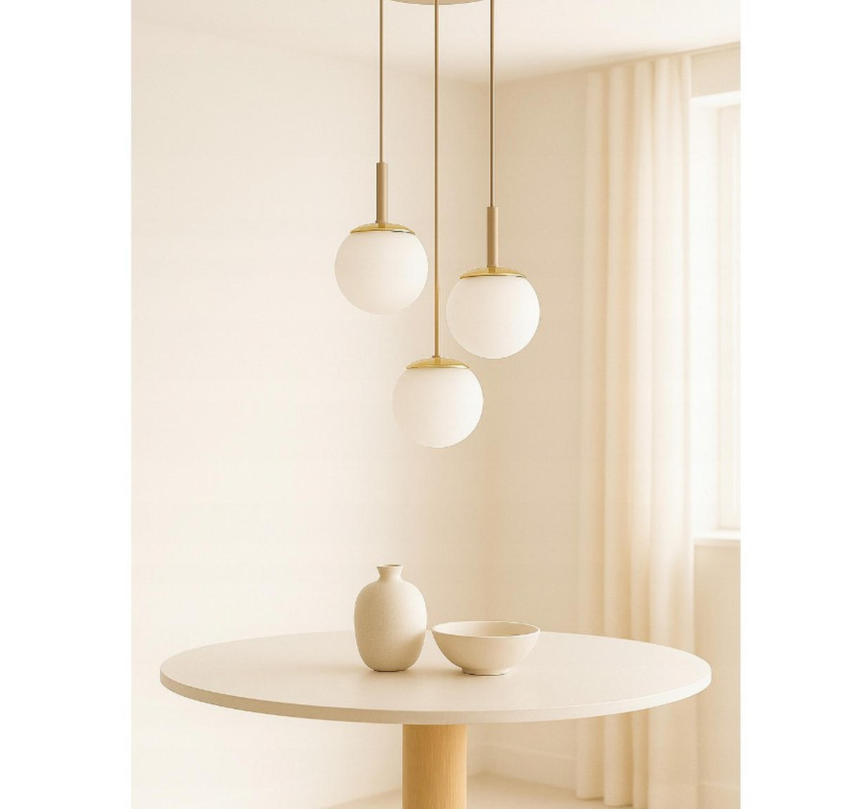PENDELLEUCHTE ECRU II - Beige/Goldfarben, Glas/Metall (40/40/100cm) - kiki design
