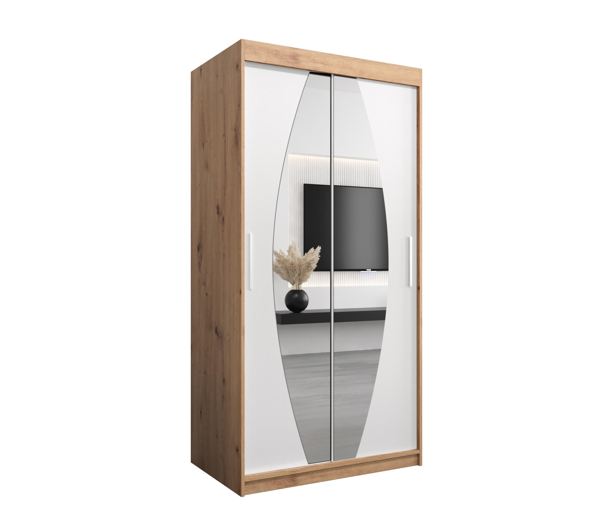 SCHWEBETÜRENSCHRANK 200/100/62 2-türig - Silberfarben/Weiß, Holz/Kunststoff (100/200/62cm) - Abiks Möbel