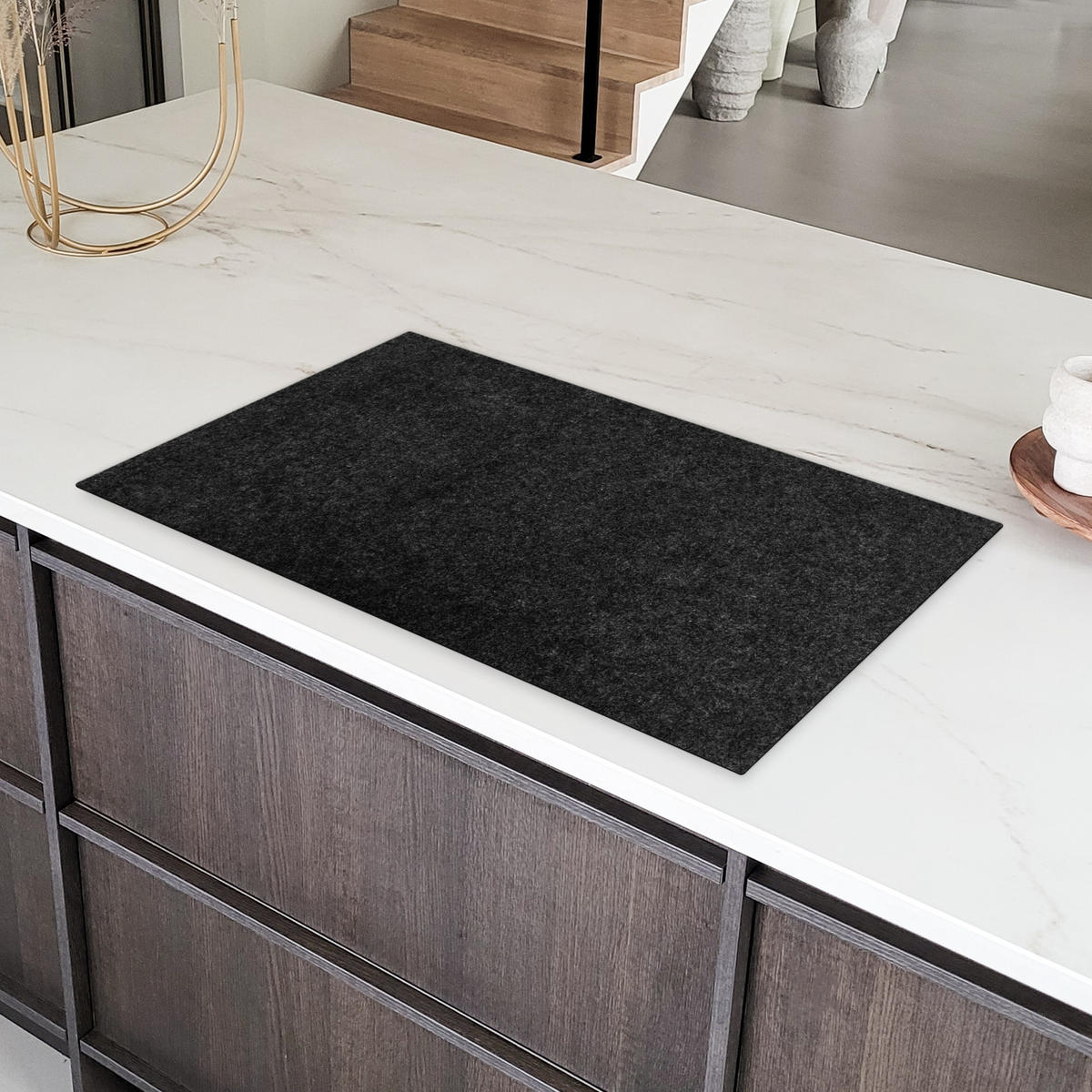 HERDABDECKPLATTE Granit - Schwarz - Granitstruktur - Dunkel Induktionsschutz 91.2x52 cm - Schwarz, Kunststoff (91.2/52/0.2cm) - MuchoWow