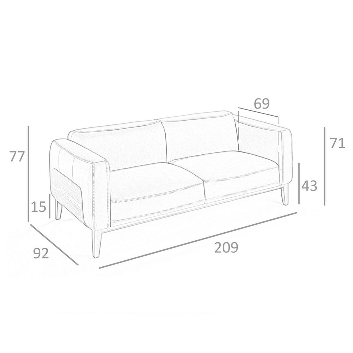 SOFA 3-sitzer nerz ledersofa 209/92/77 cm - Taupe/Walnussfarben, Leder (209/77/92cm) - ANGEL CERDA