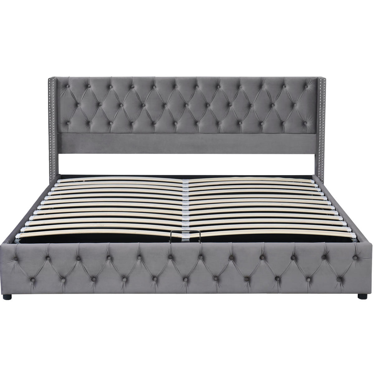 POLSTERBETT 140/190 cm mit hydraulischem Bettkasten und Chesterfield-Steppung aus Samt, Grau - Grau, Textil (140/190cm) - Redom