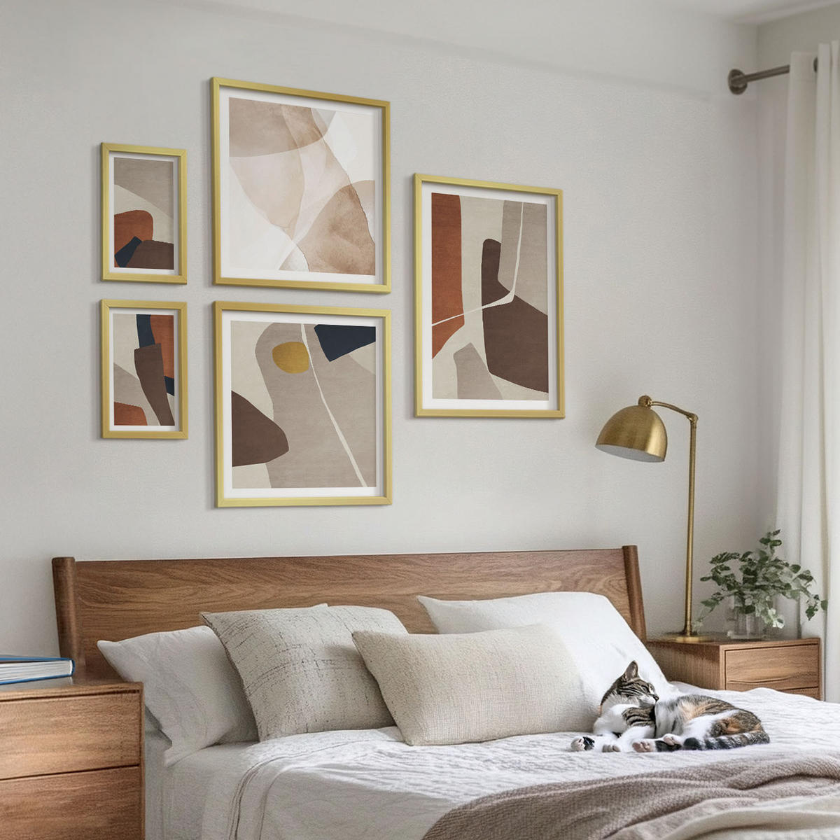 BILDER SET 5er Set - 50x50 cm & 20x30 cm & 40x60 cm Goldrahmen - Abstrakte moderne Formen - Goldfarben, Kunststoff (40/60cm) - TULUP