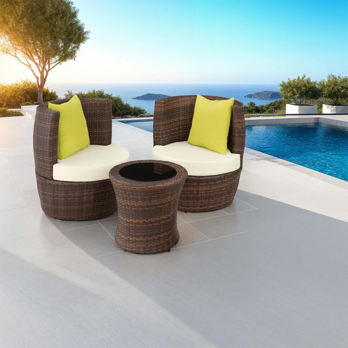 RATTAN SITZGRUPPE Nizza,stapelbar,schwarz/braun - Schwarz/Braun, Kunststoff - tectake