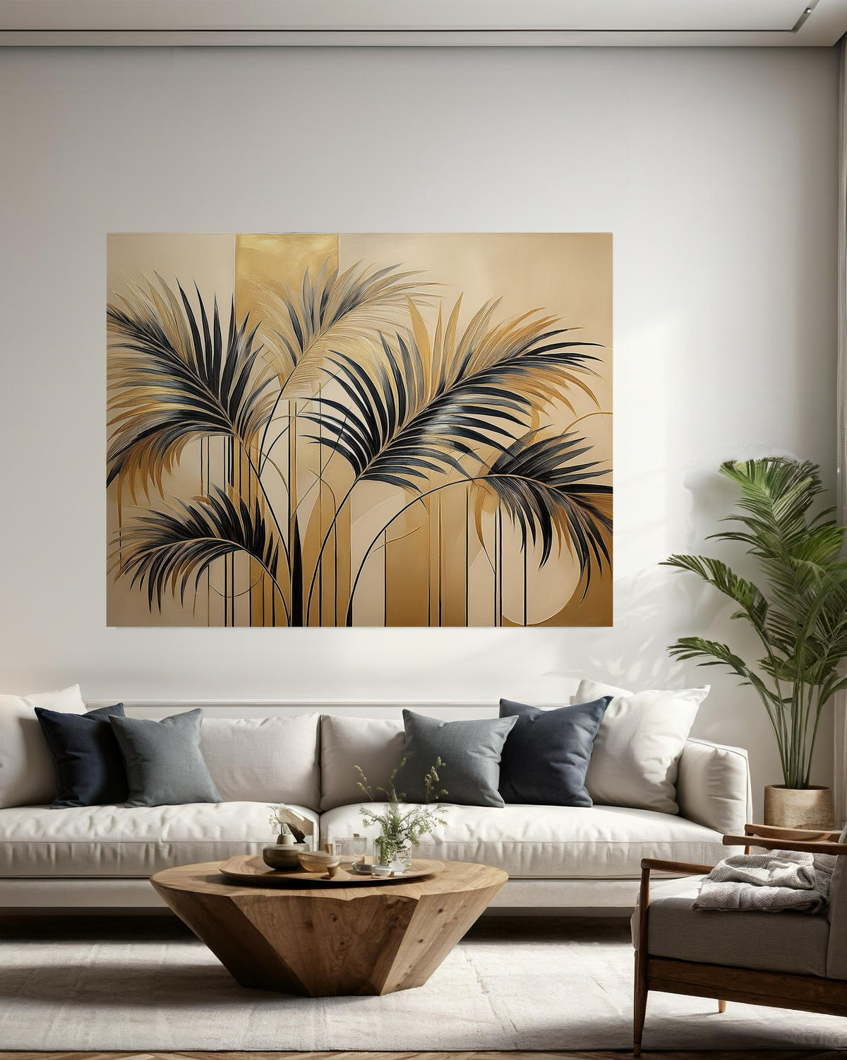 WANDBILD blätter pflanzen minimalistisch - Beige, Textil (60/40cm) - Feeby