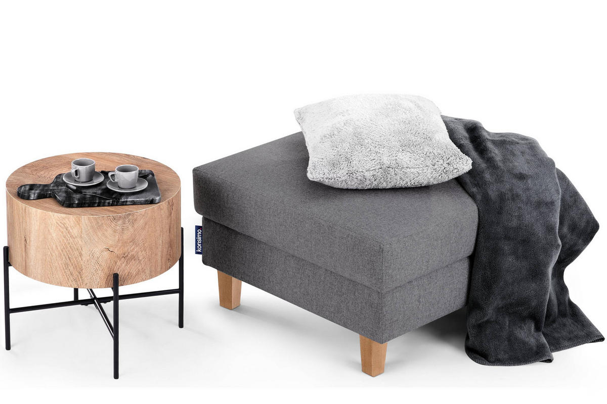 SITZHOCKER ERISO Polsterhocker aufklappbarer, Strukturstoff, dunkelgrau - Dunkelgrau/Braun, Textil (71/43/71cm) - KONSIMO®
