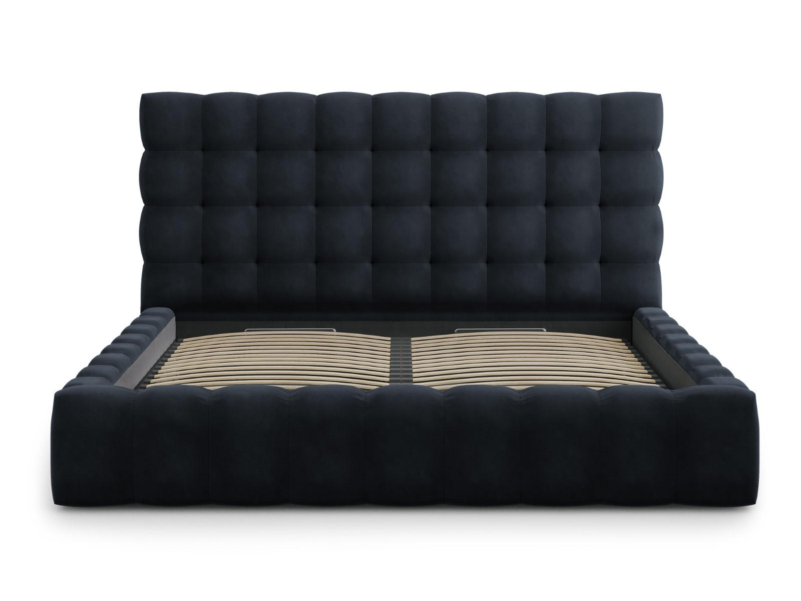 BETT mit Bettkasten und Kopfteil Mamaia aus Samt dunkelblau 200x200cm - Dunkelblau, Textil (200/200cm) - Micadoni