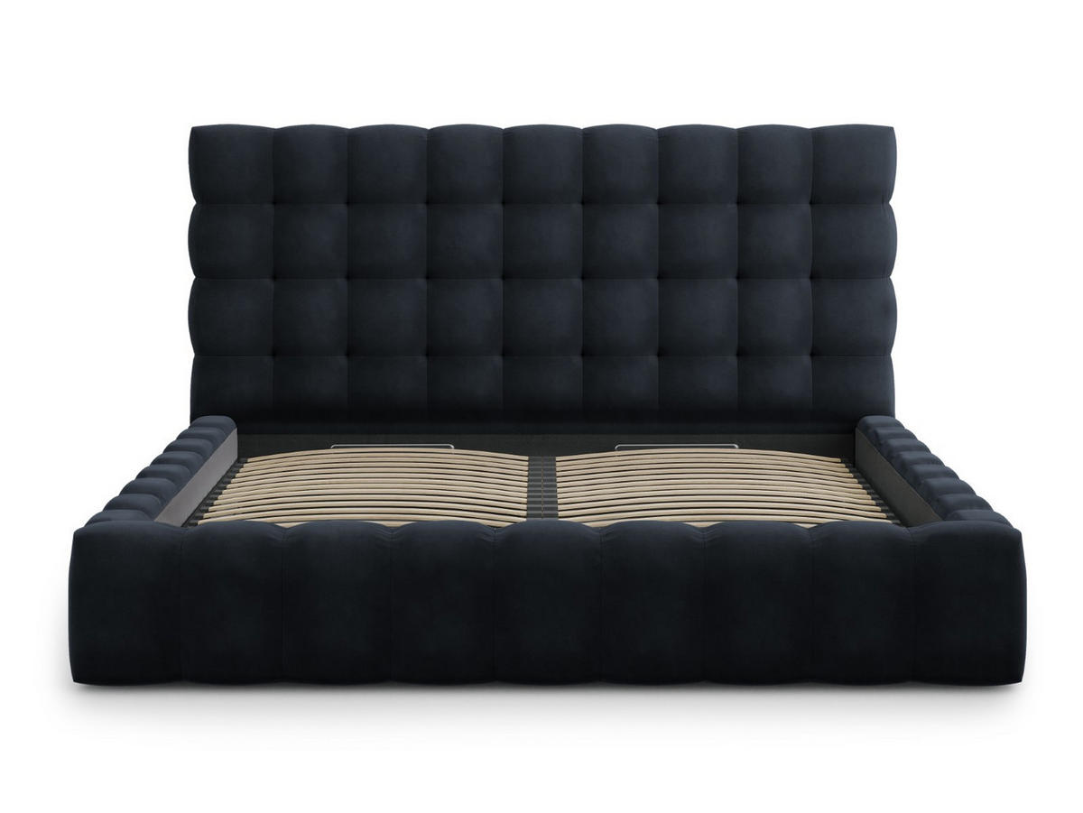 BETT mit Bettkasten und Kopfteil Mamaia aus Samt dunkelblau 200x200cm - Dunkelblau, Textil (200/200cm) - Micadoni
