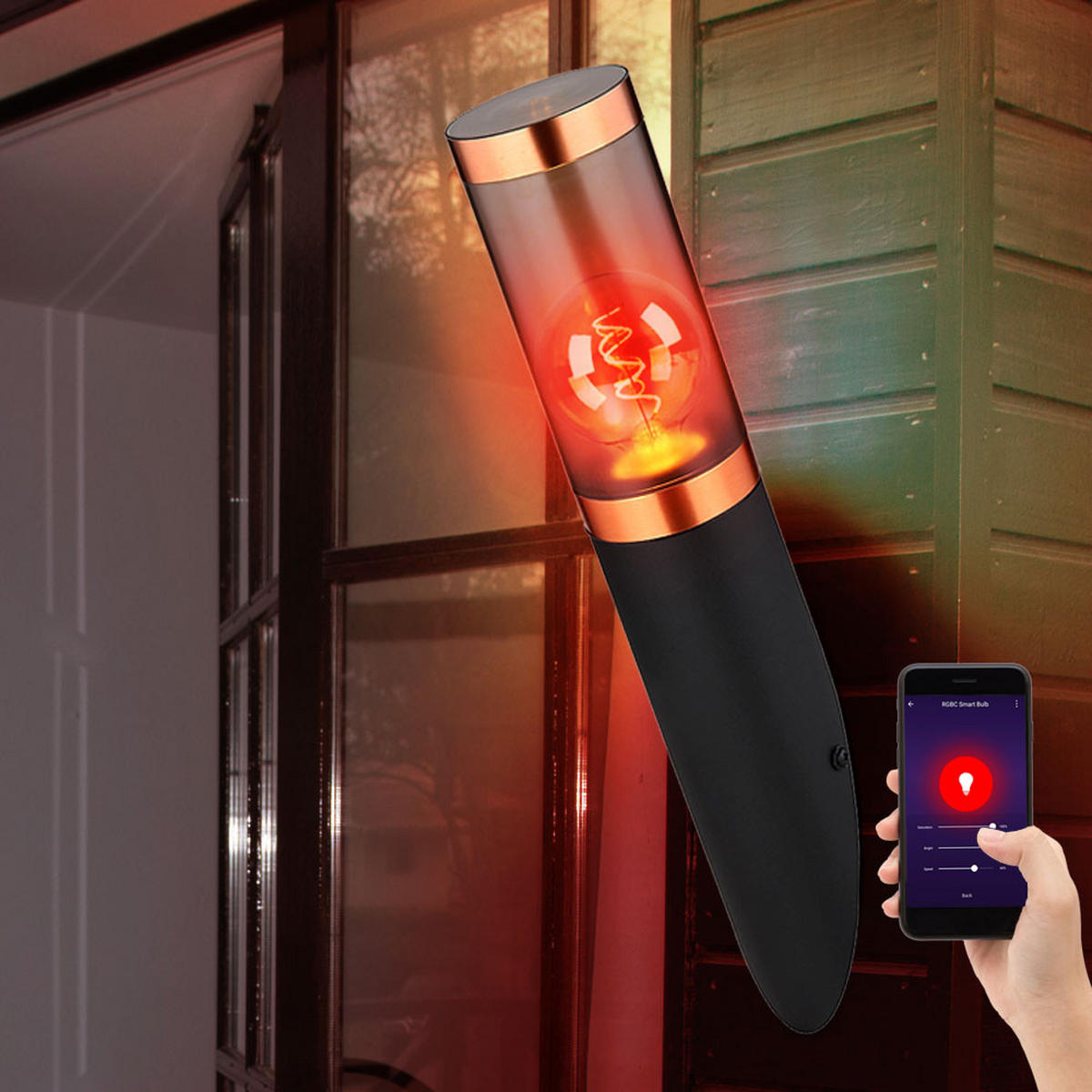 LED AUSSEN-WANDLEUCHTE Edelstahl Schwarz Kupfer - Schwarz, Metall (7.6/41/7.6cm) - Globo Lighting