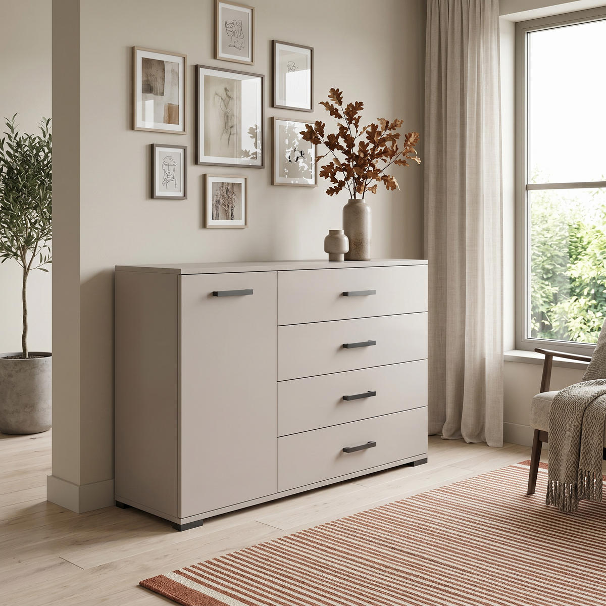 KOMMODE ALBANO 120/83/40cm mit 4 Schubladen 1 Türen Kaschmir - Kaschmir, Holzwerkstoff (120/83/40cm) - MASSENO
