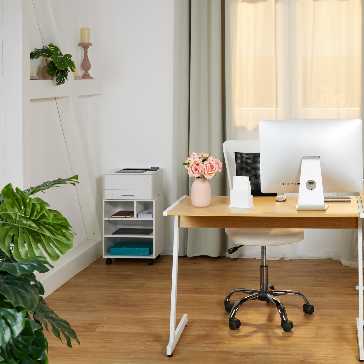 FÖRVARINGSVAGN Vit silver på hjul 4 fack - Vit, Träbaserade material/Plast (40/49/30cm) - Relaxdays