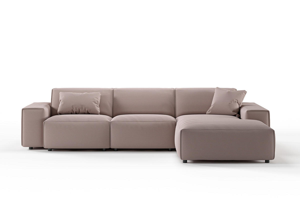 ECKSOFA RANI Pink Cord - Pink/Schwarz, Kunststoff/Textil (299/189cm) - KAWOLA