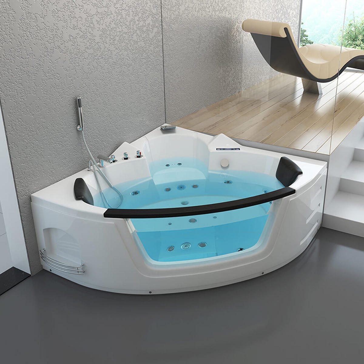 WHIRLPOOL LAGUNA L - mit Glasscheibe, 157 x 157 cm - Weiß, Keramik (157/65/157cm) - Home Deluxe