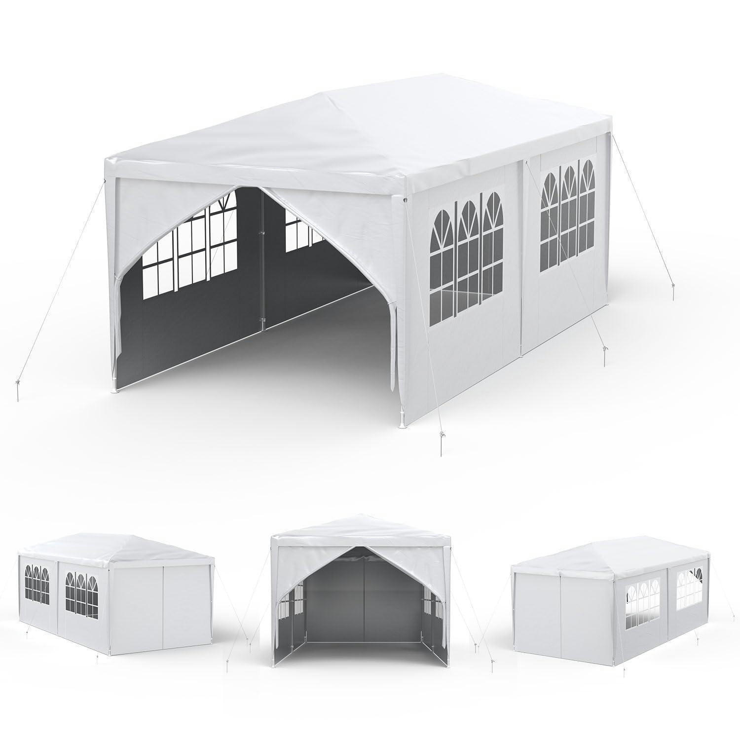 GARTENPAVILLON 3 x 6 m Weiß Wasserdicht mit 6 Seitenwänden - Weiß, Kunststoff (300/250/600cm)