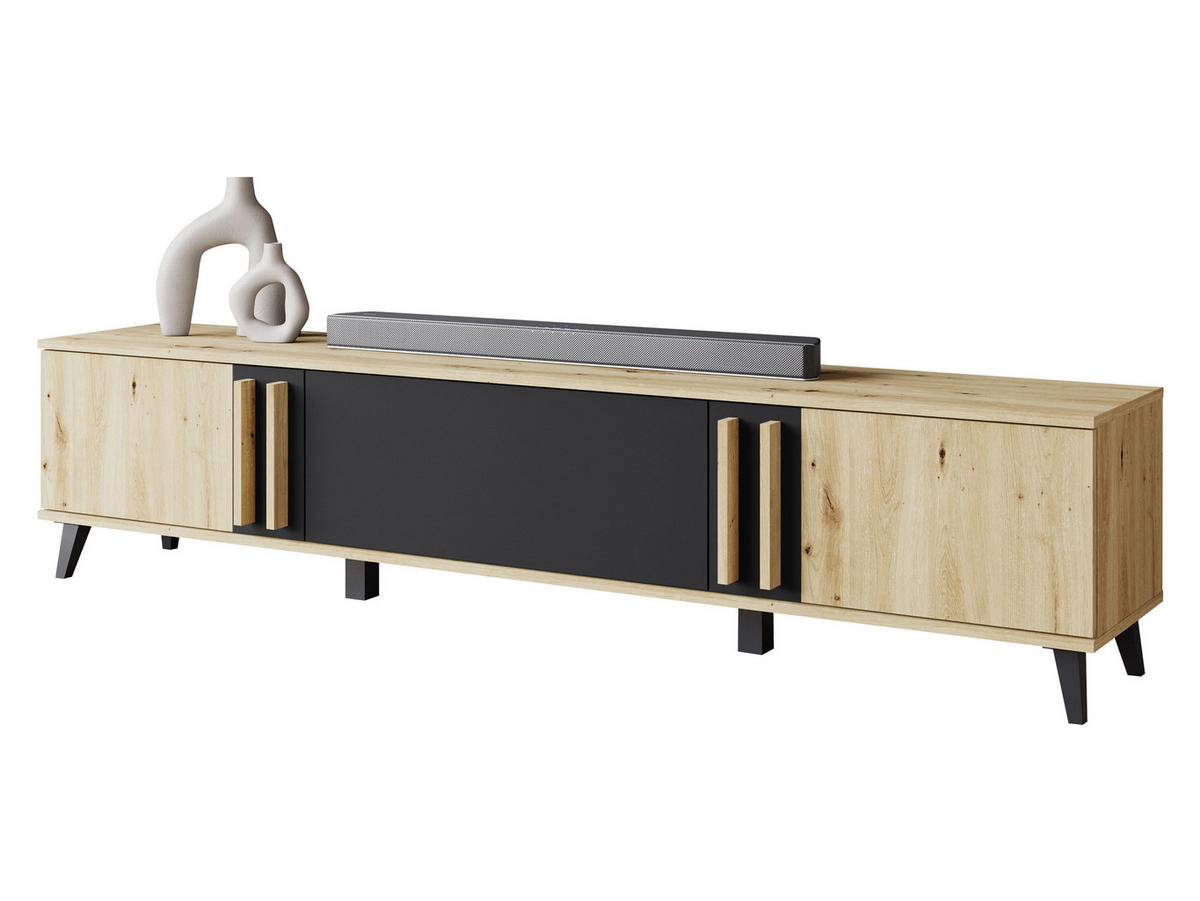 TV-LOWBOARD Helsinki 183 - Schwarz/Graphitfarben, Holzwerkstoff/Kunststoff (180/70/33cm) - MIRJAN24