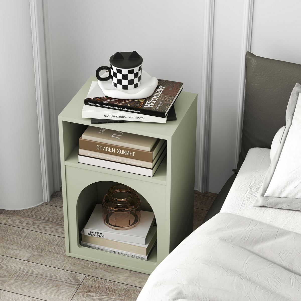 NACHTTISCH Hellgrün MDF offene Fächer 2er-Set - Grün, Holzwerkstoff (40/60/30cm) - PANGIVO