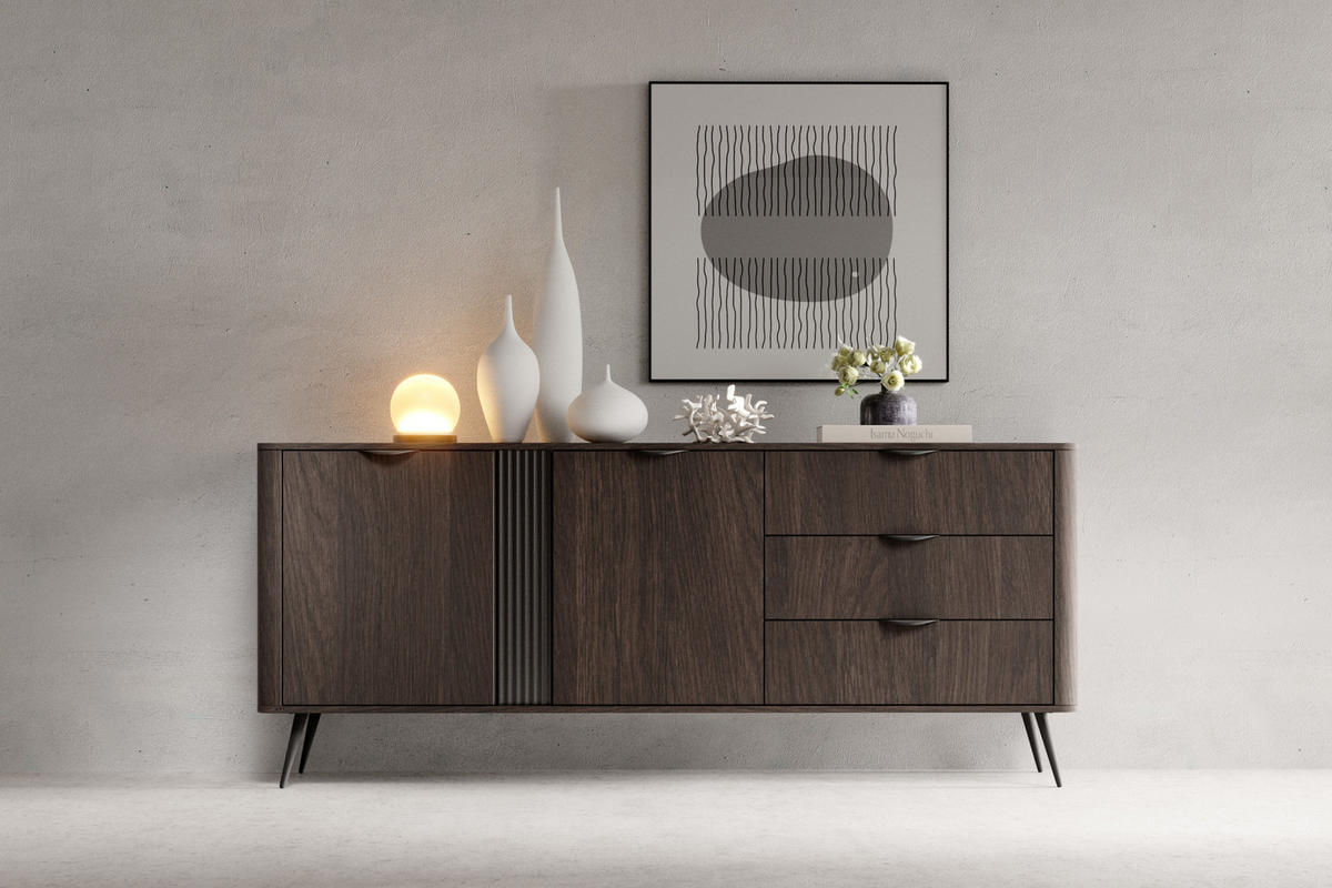 SIDEBOARD NOBILE 195,2x38x81,2 cm mit 3 Schubladen und 2 Türen Eichefarben - Braun, Holzwerkstoff (195.2/81.2/38cm) - MASSENO