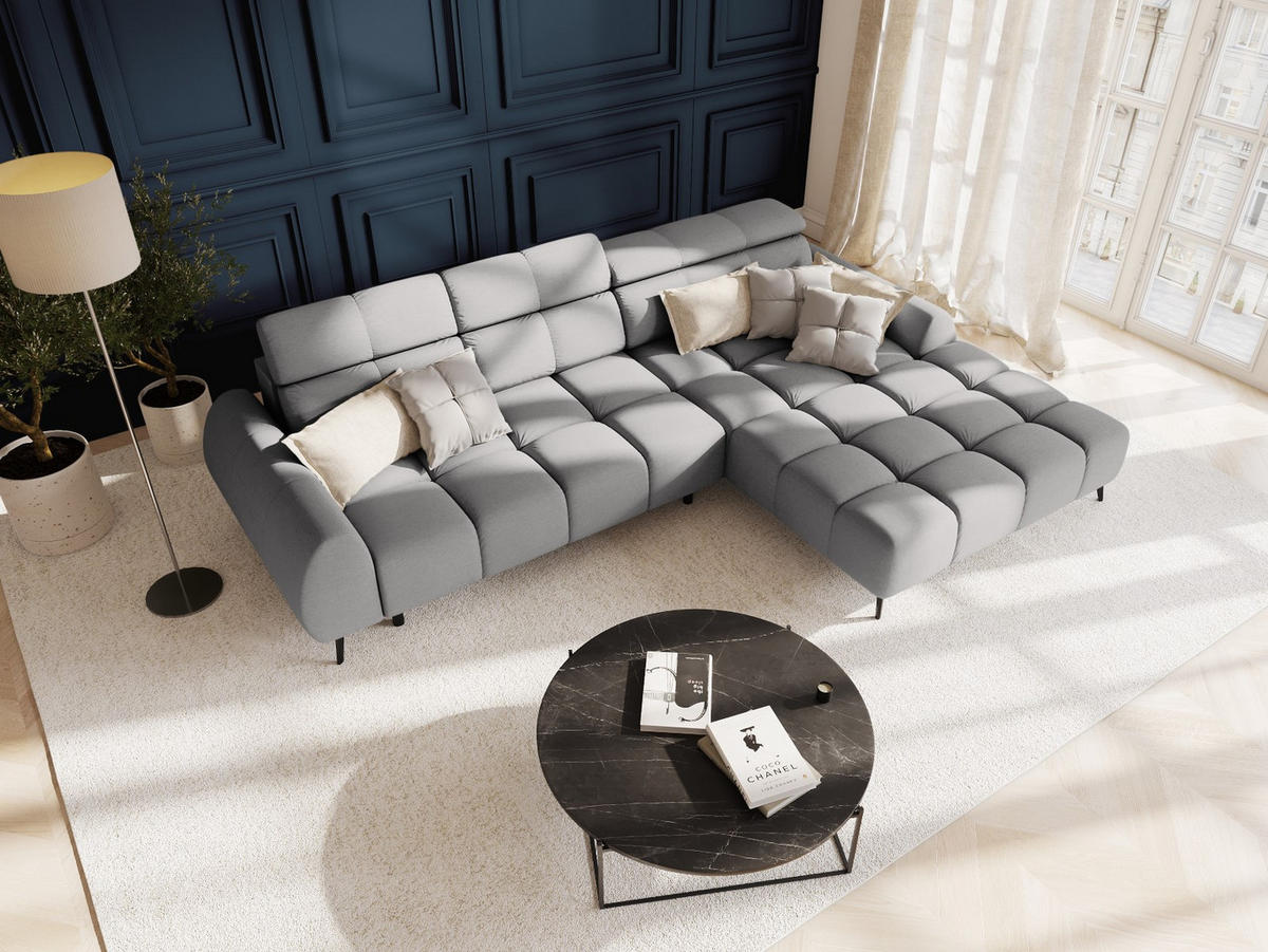 ELEKTRISCHES-ECKSOFA rechts Alyse aus strukturiertem Stoff hellgrau 5 Sitzplätze - Hellgrau, Textil (188/295cm) - Micadoni