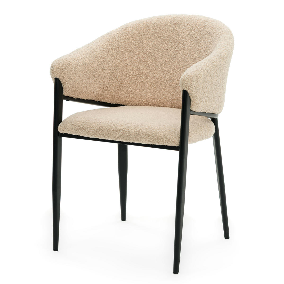 STUHL BUENO gespolsterter - dunkelbeige - Glamour Boucle Teddy - Beige/Schwarz, Textil/Metall (57/81/59cm) - NEW HOME