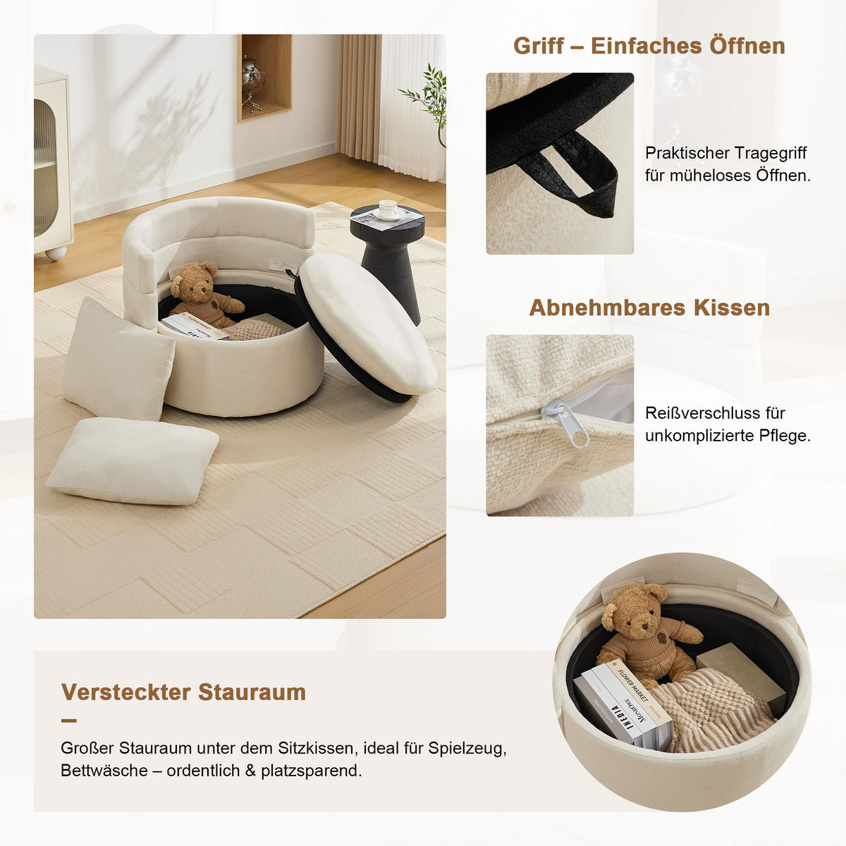 SESSEL 360° drehbar mit Stauraum, DE-42213, Elfenbein - Creme, Holzwerkstoff (73/83/78.5cm) - ComfortXL
