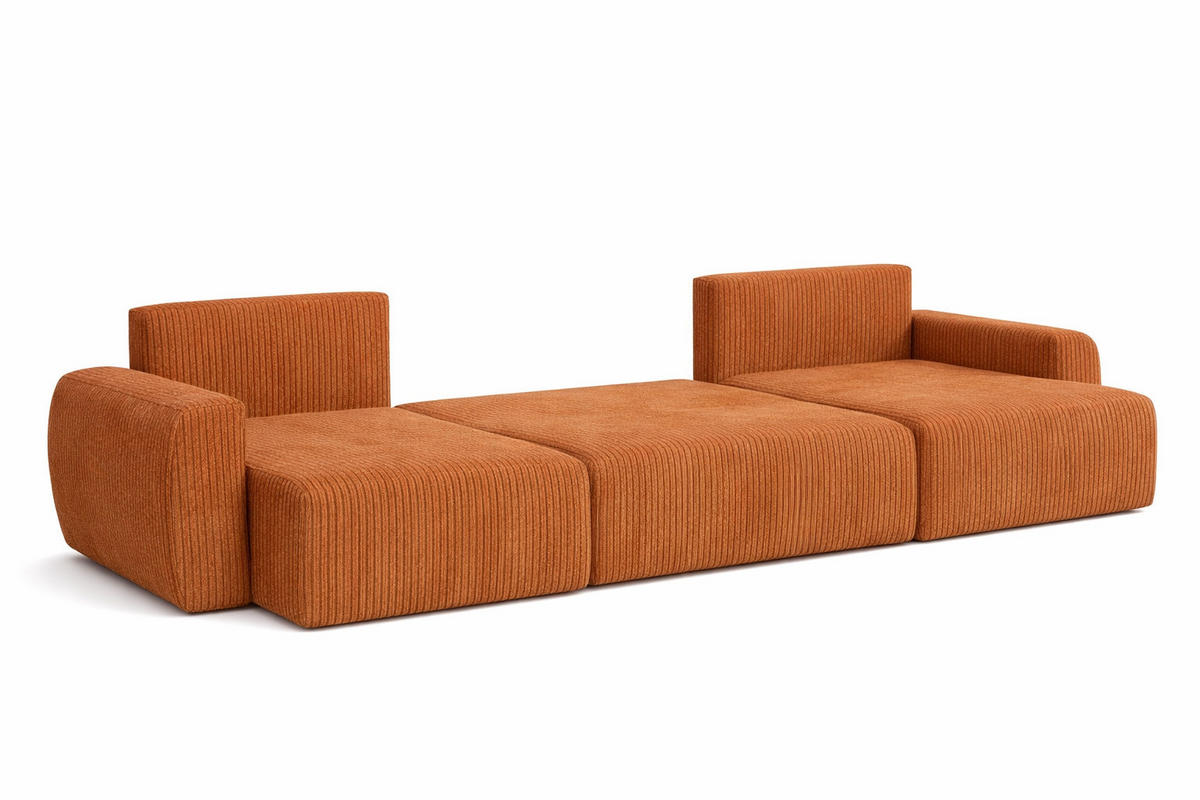 ECKSOFA Mit Schlaffunktion Und Bettkasten U-Form Ariel U, Cordstoff Poso, Kupfer - Orange, Holz (342/142cm) - Kaiser Möbel