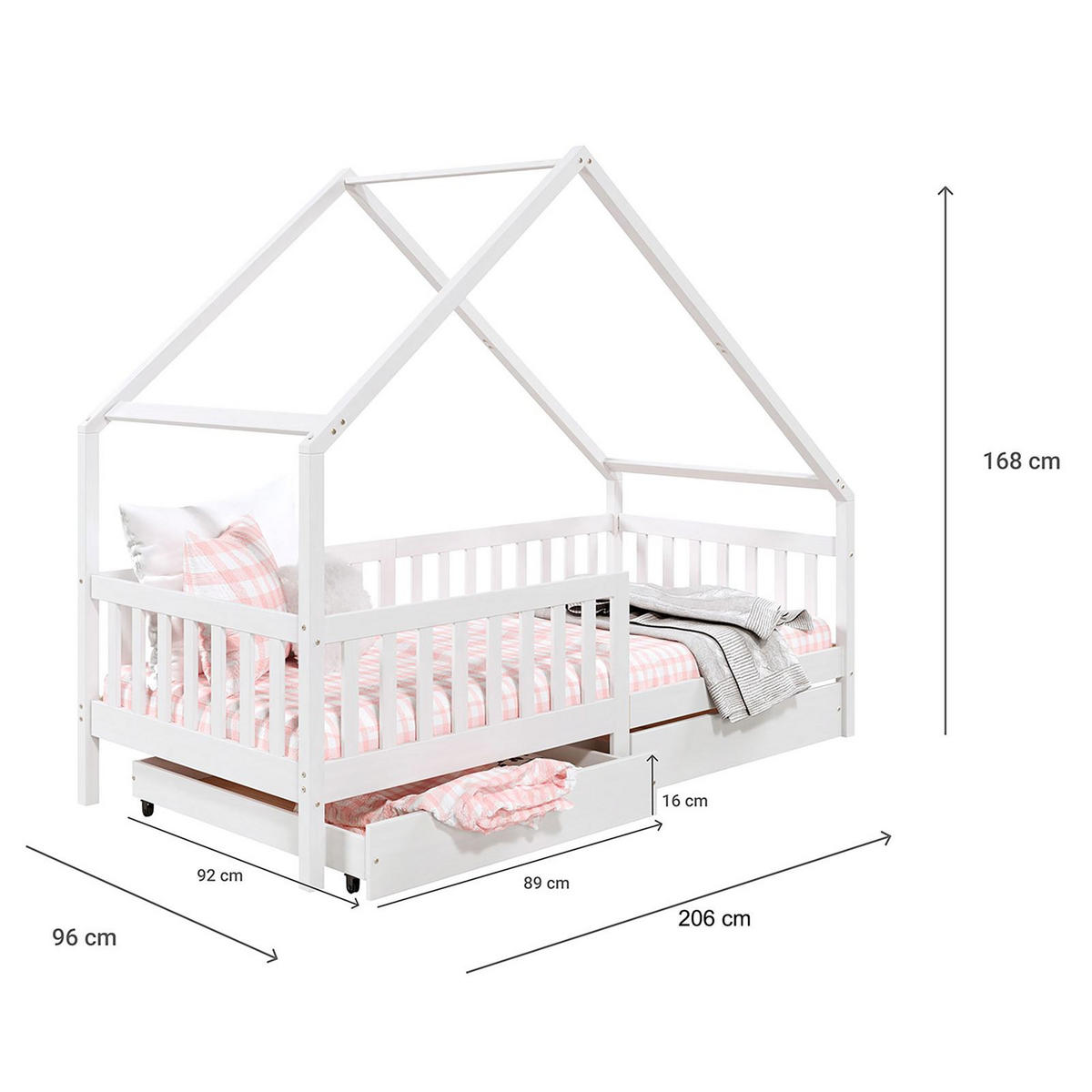 HAUSBETT ALVA 90X200 CM - Weiß, Holz (96/168/206cm) - IDIMEX