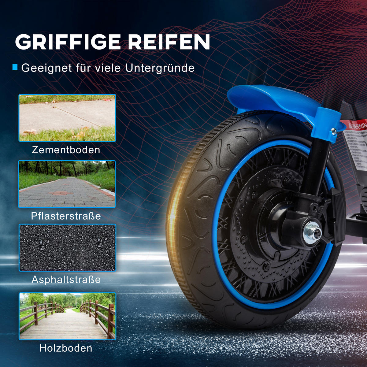 ELEKTRO KINDERMOTORRAD, Blau+Schwarz/Rosa+Schwarz, Kunststoff+ Eisen - Blau, Metall (76/42/57cm) - HOMCOM