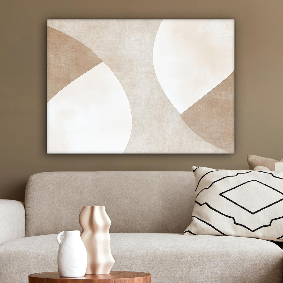 LEINWANDBILD Braun - Japandi - Abstrakt Wandbilder 80x60 cm - Sandfarben, Textil (80/60cm) - MuchoWow