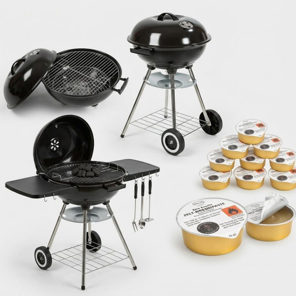 HOLZKOHLEGRILL Nottingham Kugelgrill Schwarz 44cm, BBQ Grill, Rundgrill, Outdoor Grill, Kohlegrill, Gartengrill, Standgrill, Campinggrill, Grillwagen - Schwarz, Metall (44/75/44cm) - BBQ Boss