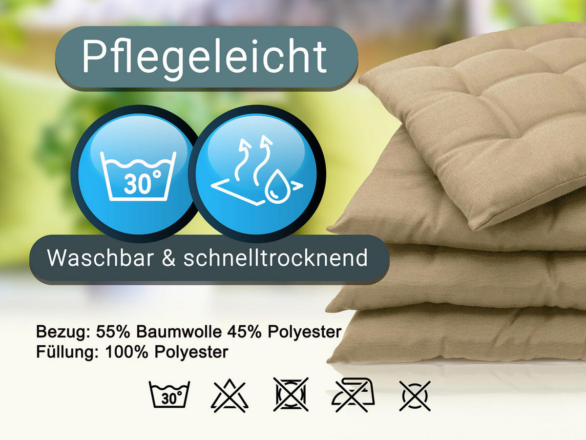 STUHLKISSEN, 4er-Set, 40x40 cm, 100% Polyester, Braun - Hellbraun, Textil (40/40/3cm) - Zollner