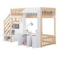 HOCHBETT 90/200 cm in Holzfarbe mit Stauraumtreppe, Stauraum und LED - Naturfarben/Weiß, Holz/Holzwerkstoff (90/200cm) - CHICFURN