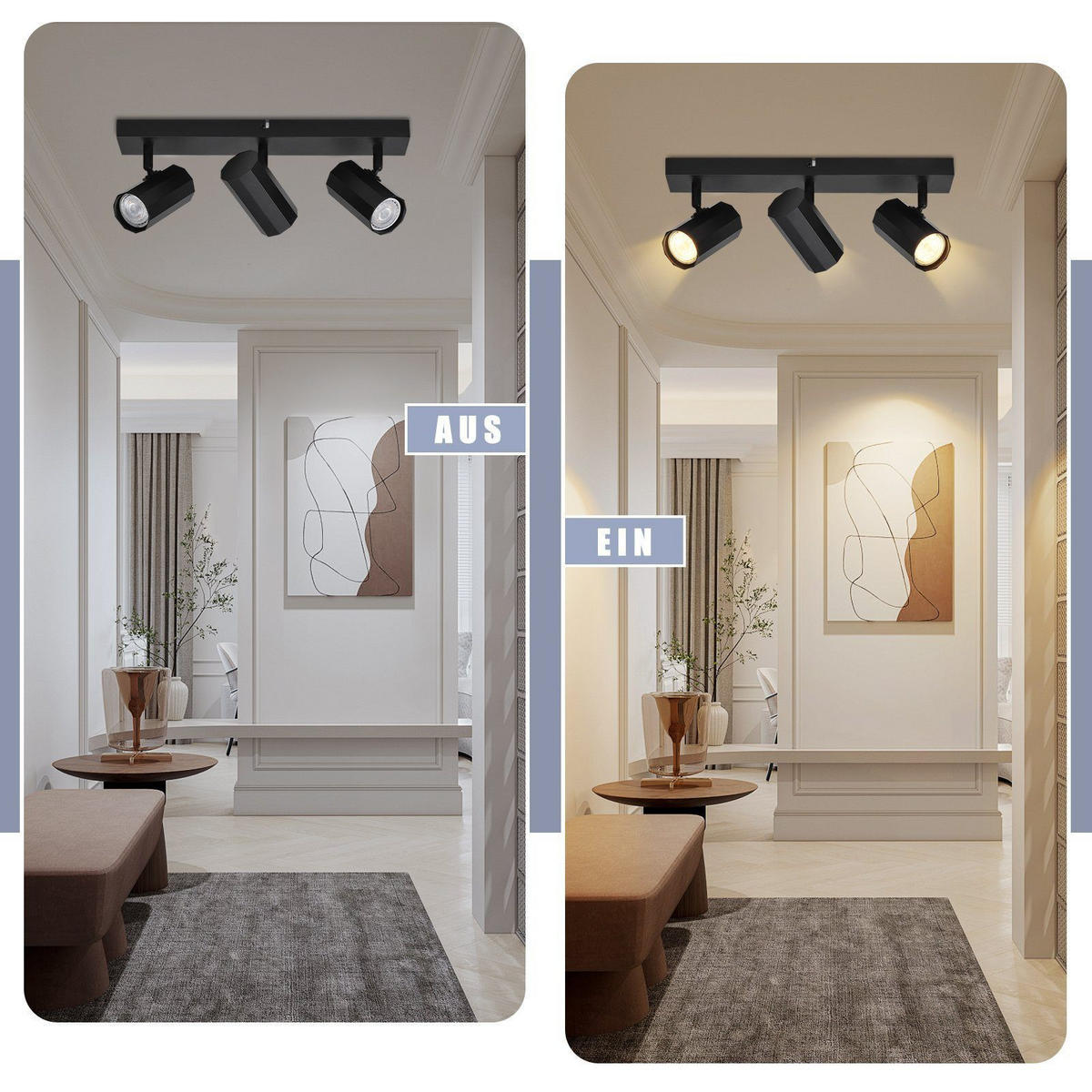 STRAHLER Inga 3-flammig 39/11/3 cm - Schwarz, Metall (39/11/3cm) - Nettlife