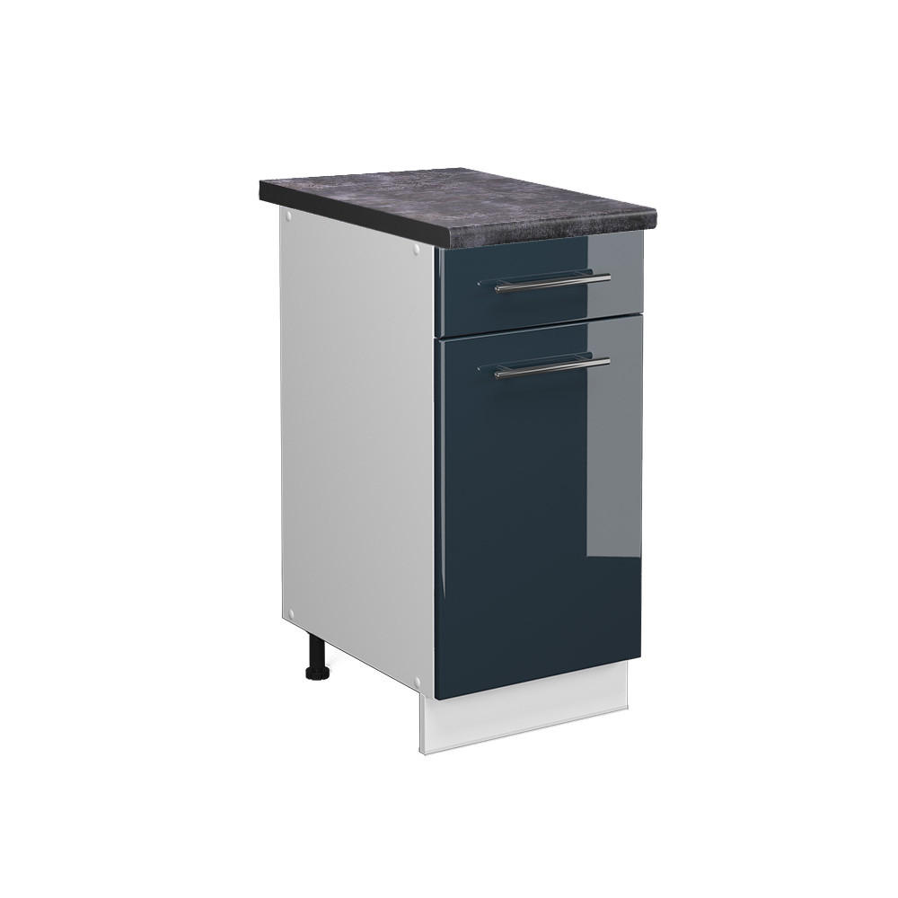 KÜCHENUNTERSCHRANK Fame-Line Dunkelblau Hochglanz 40 cm, AP Anthrazit - Weiß/Dunkelblau, Holzwerkstoff (40/82/60cm) - Vicco