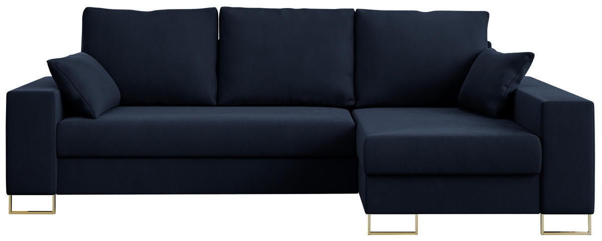 ECKSOFA Dorian Velvet Dunkelblau - Goldfarben/Dunkelblau, Textil/Metall (242/138cm) - MKS