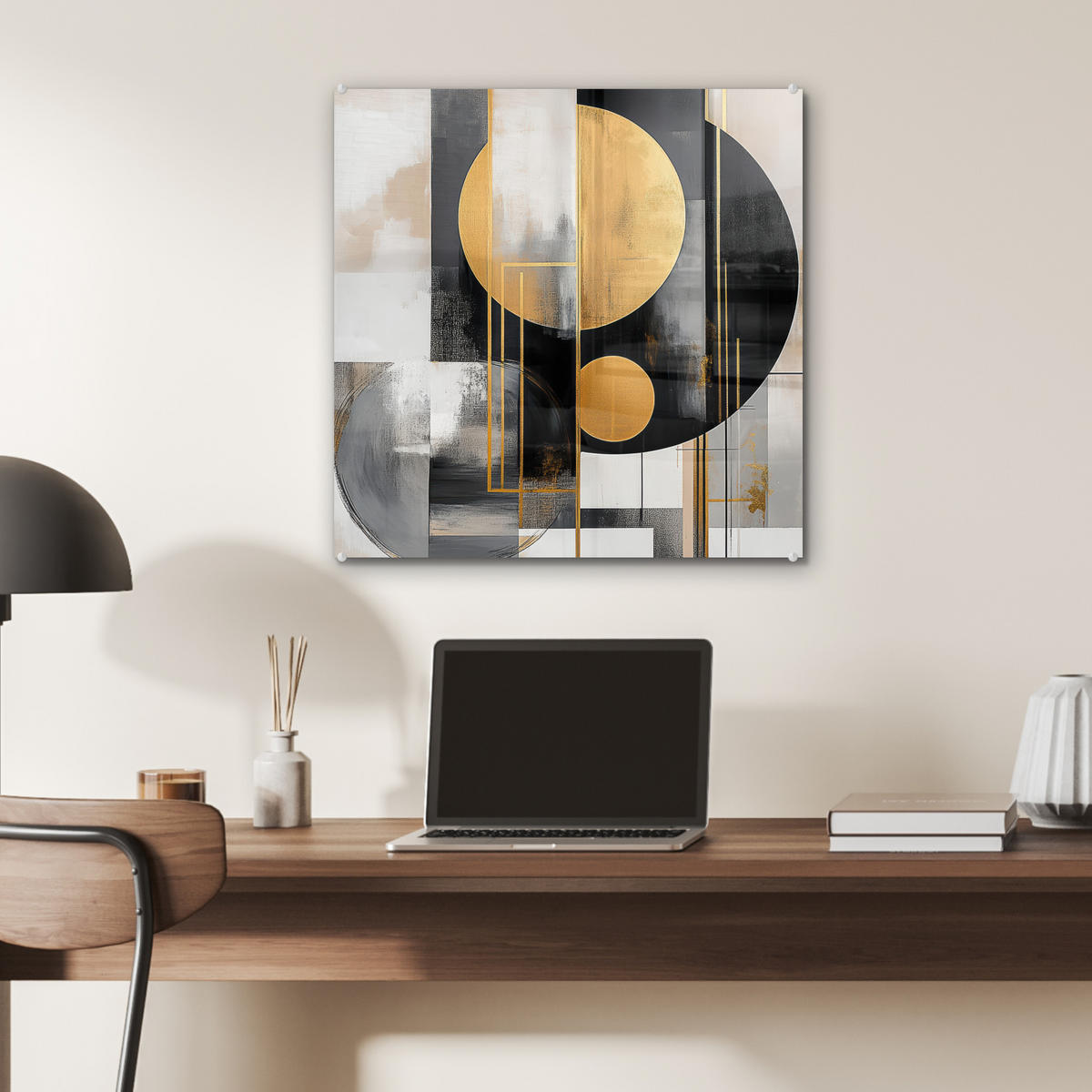 ACRYLGLASBILD Abstrakt - Gold - Silber - Formen - Ästhetisch - Modern 50x50 cm - Goldfarben, Glas (50/50cm) - MuchoWow
