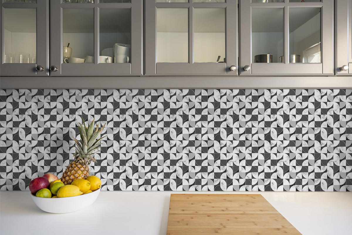 FLIESENAUFKLEBER 9 Stück 30x30 cm selbstklebend Geometrisches Mosaik - Grau, Textil (30/1.6/30cm) - TULUP