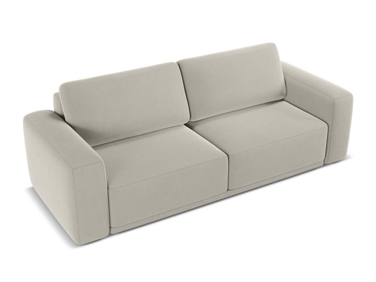 3-SITZER SOFA mit Schlaffunktion Samt Stoff Creme - Perlmutt/Creme, Kunststoff/Textil (242/91/100cm) - Makamii