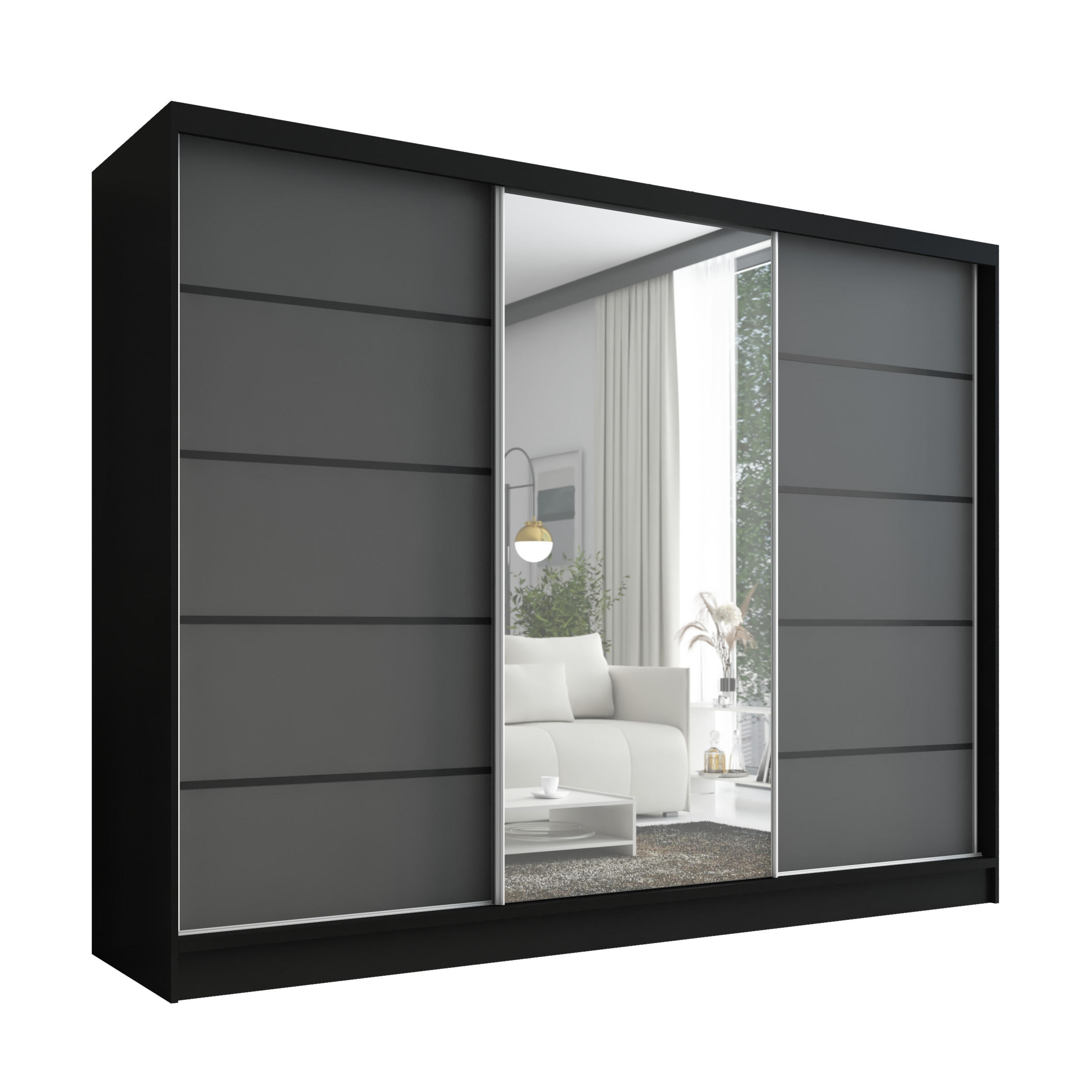 A&J MöbelLand Schwebetürenschrank Schwarz, Graphit 200x215x60 cm