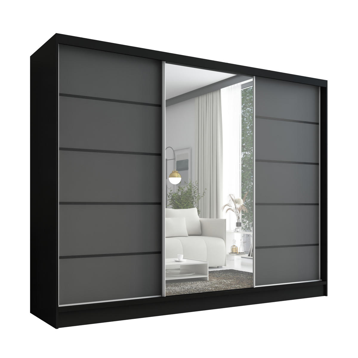 SCHWEBETÜRENSCHRANK 200 cm AURELIA 2 Farbe: Schwarz, Graphit - Schwarz/Graphitfarben, Holzwerkstoff (200/215/60cm) - A&J MöbelLand