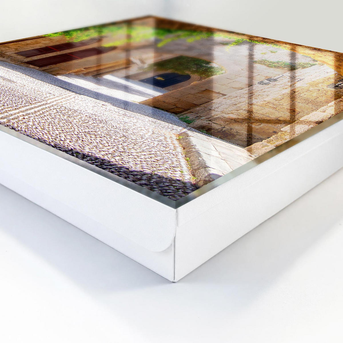 SCHLÜSSELBOX Weiß 30x30 cm – Türöffnung nach rechts - Steinstraße - Beige, Metall (30/30/5cm) - TULUP